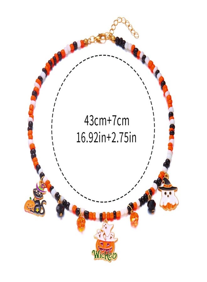 PINCHUAN Halloween Choker Necklace for Women Gothic Cute Colorful Beaded Necklace Halloween Pumpkin/Ghost/Spider Charm Necklace Halloween Choker Necklace Halloween Costume Party Jewelry Gifts-wicked - Image 2